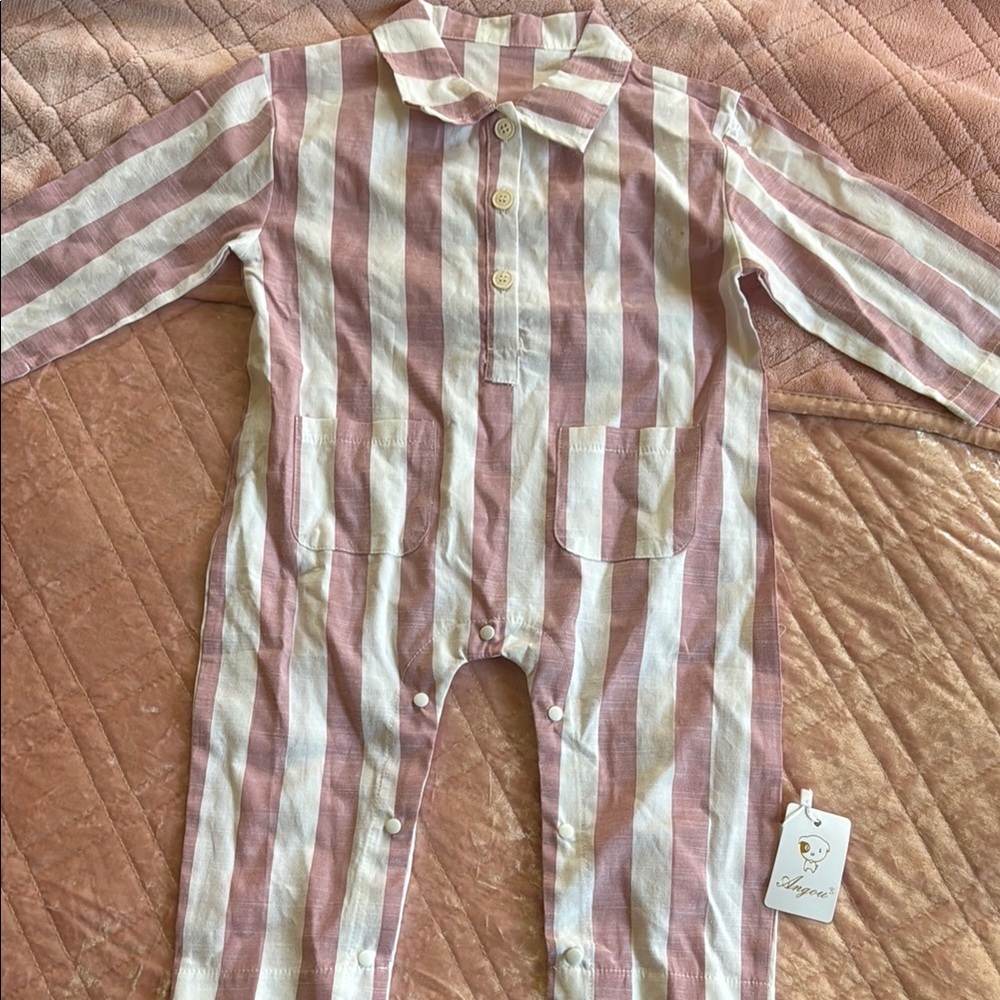 Pink + White Striped Toddler Linen Button Up Jumpsuit